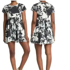ABOUND Women's White/Black Tie Dye Cotton Short Sleeve T-shirt Dress
